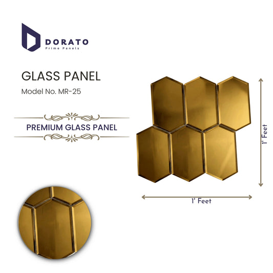 Dorato Premium Glass Panel MR-25 | Luxury Hexagon Wall Décor | 1 ft x 1 ft