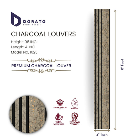 Dorato Prime Panels Charcoal Louvers – Premium Decorative Wall Panel (8 Feet × 4 Inch) | Model 1023