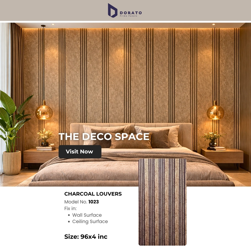 Dorato Prime Panels Charcoal Louvers – Premium Decorative Wall Panel (8 Feet × 4 Inch) | Model 1023