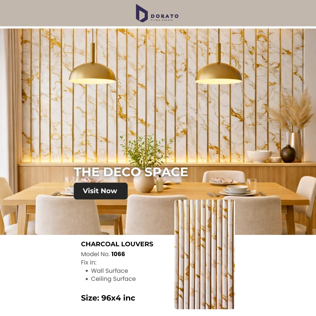 Charcoal 1066 Dorato Prime Panels Premium CLouvers harcoal Wall Panel – Model 1066 | Waterproof & Heat Resistant Decorative Panel (96" x 4")