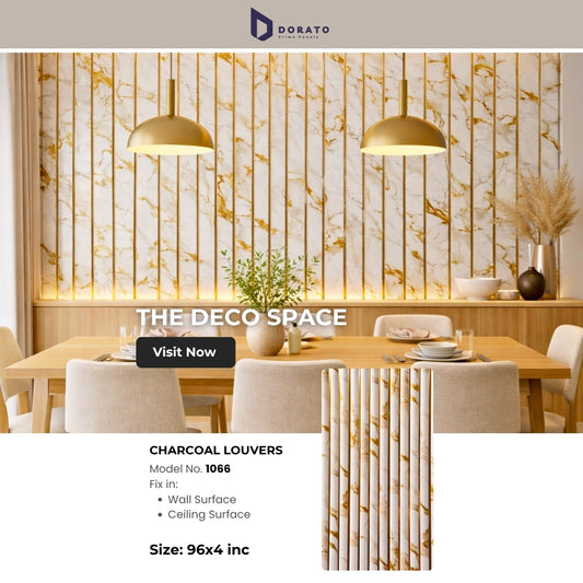 Charcoal 1066 Dorato Prime Panels Premium CLouvers harcoal Wall Panel – Model 1066 | Waterproof & Heat Resistant Decorative Panel (96" x 4")