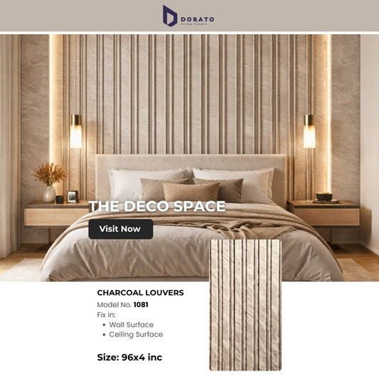 CHARCOAL 1081 Dorato Prime Panels Premium Charcoal Louvers – Model 1081 | 8 Feet x 4 Inch | Waterproof & Heat Resistant Wall Panel