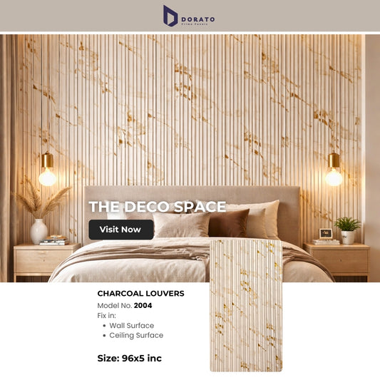 CHARCOAL 2004 Dorato Prime Panels Charcoal Louvers – Model 2004 | 96 Inch Height × 5 Inch Width | Premium Decorative Wall Panel