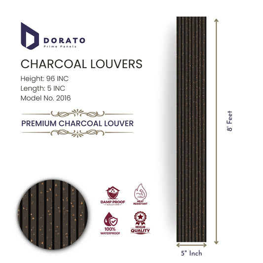 Charcoal 2016 Dorato Prime Panels Premium Charcoal Louvers Panel (Model 2016) – 8 Feet Decorative Wall Panel | Waterproof & Heat Resistant