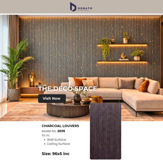 Charcoal 2035 Dorato Prime Panels Charcoal Louvers Wall Panel – Model 2035 | 8 Feet x 5 Inch | Waterproof & Heat Resistant