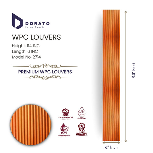 Fluted 2714 Dorato Premium WPC Louvers Panel – Model 2714 | 9.5 Feet Height | 6 Inch Width | Waterproof Decorative Wall Panel