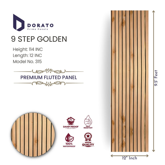 Fluted 315 Dorato 9 Step Golden Premium Fluted Panel | Waterproof, Heat Resistant Wall Panel (Model 315)