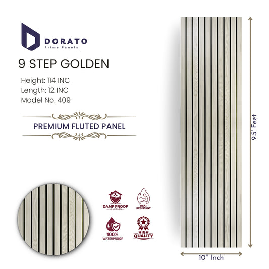 9 step 409 Dorato 9 Step Golden Premium Fluted Panel | Model 409 | 9.5ft Decorative Wall Panel