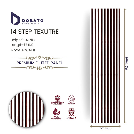 Fluted 4101 Dorato Premium 14 Step Texture Fluted Wall Panel – Model 4101 (9.5 Ft x 12 Inch) Waterproof Decorative Panel