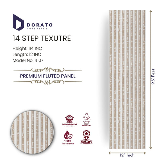 Fluted 4107 14 step 4107 Dorato 14 Step Texture Premium Fluted Wall Panel – Model 4107 | 9.5 ft Height | 12 Inch Width | Waterproof Decorative Panel
