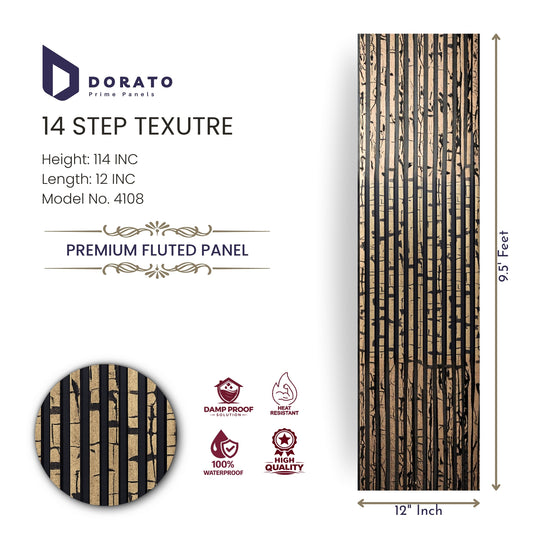 Charcoal 4108 Dorato Prime Panels 14 Step Texture Premium Fluted Panel – Model 4108 (114 x 12 Inch)