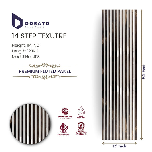Fluted 4113 Dorato Prime 14 Step Texture Premium Fluted Wall Panel – 9.5ft x 12in Waterproof Decorative Interior Panel (Model 4113)