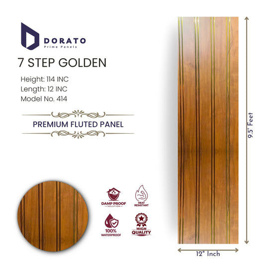 PVC 414 Dorato 7 Step Golden Premium Fluted Panel | Waterproof Decorative Wall Panel (Model 414)