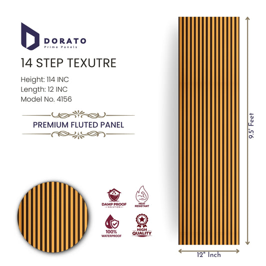 Fluted 4156 14 step 4156 Dorato Prime Panels 14 Step Texture Premium Fluted Wall Panel (Model 4156) – 9.5 ft Height | 12 Inch Width | Waterproof & Heat Resistant