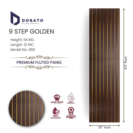 9 step 458 Dorato 9 Step Golden Premium Fluted Wall Panel | 9.5 ft x 12 inch | Model 458