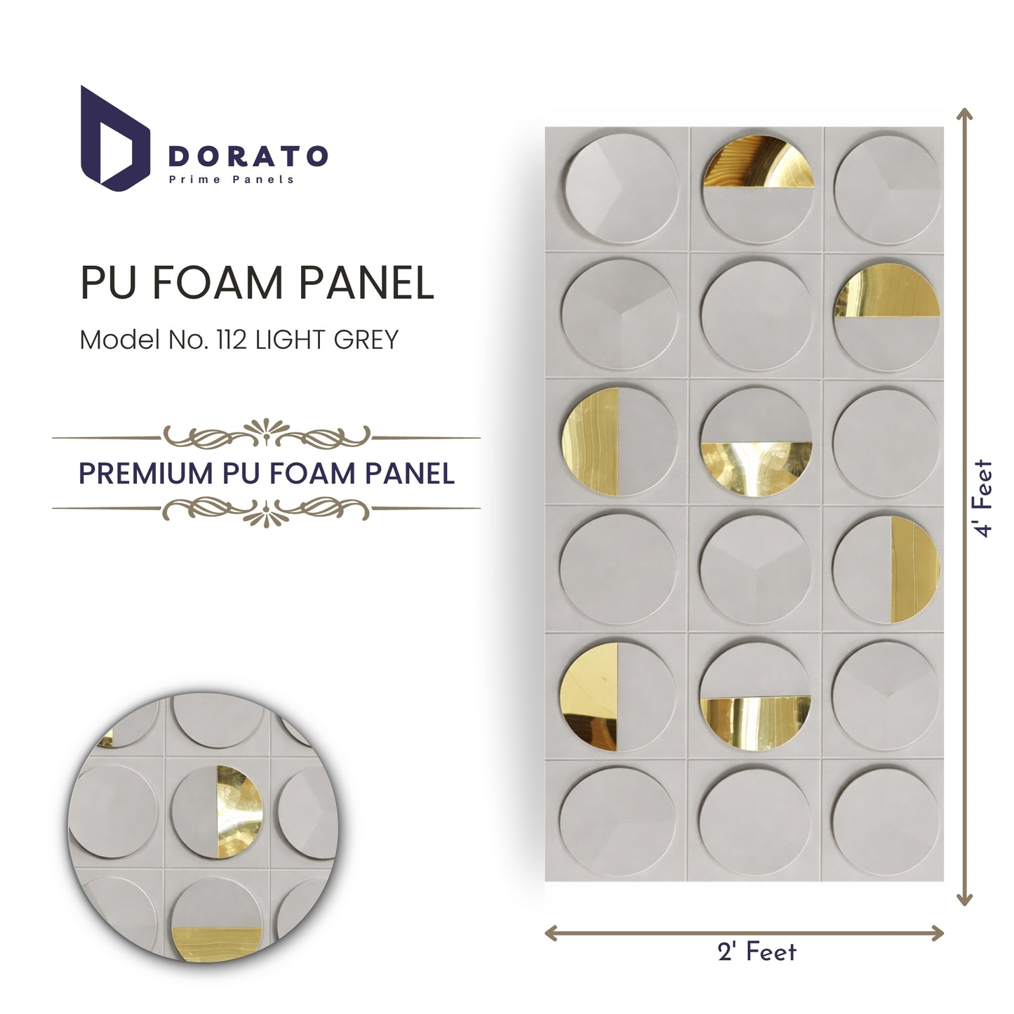 DORATO PU Foam Wall Panel – Model 112 Light Grey | Premium Decorative Panel | 25 mm Thickness | 2x4 Feet