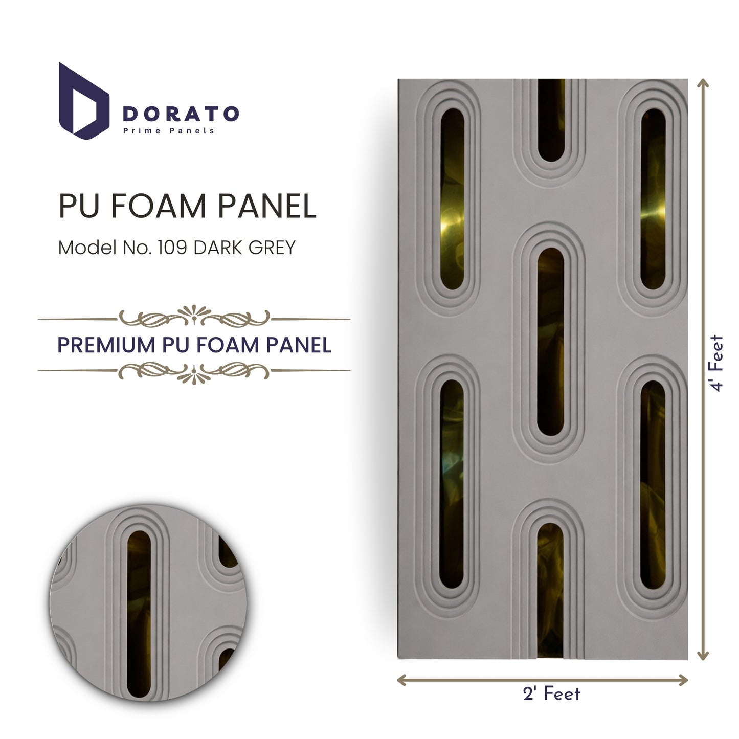 Dorato PU Foam Wall Panel – Model 109 Dark Grey | 40mm Thick Premium Decorative 2x4 Ft Panel