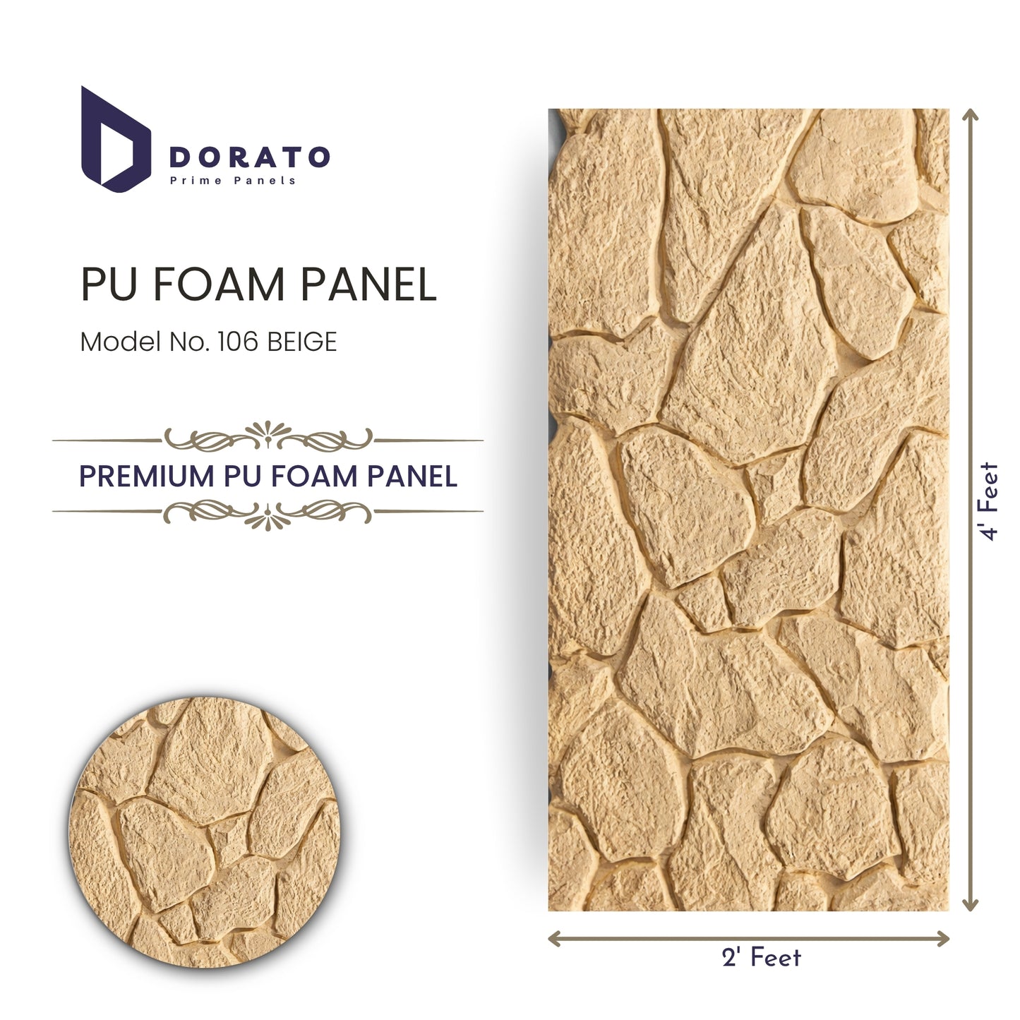 Premium PU Foam Wall Panel – Model 106 Beige (2ft x 4ft, 35 mm Thickness, Decorative Stone Design)