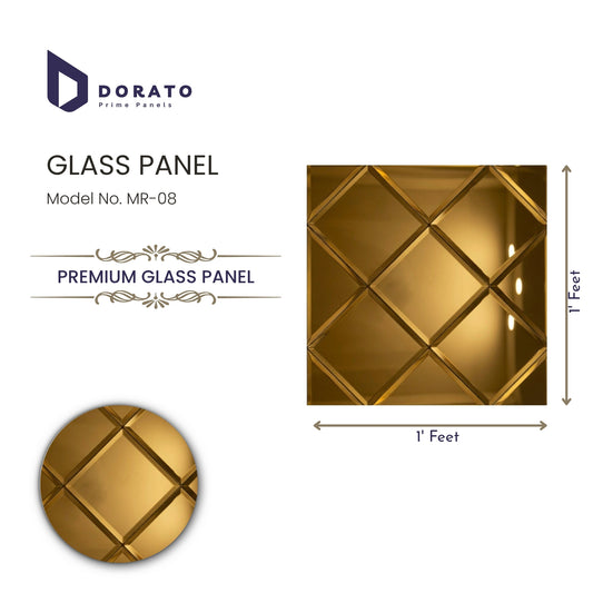 Dorato Premium Glass Panel MR-08 | Designer Golden Decorative Wall Panel (1 ft x 1 ft)