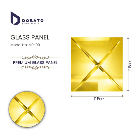 Dorato Premium Glass Panel MR-09 – Golden Designer Wall Tile (1x1 Feet)