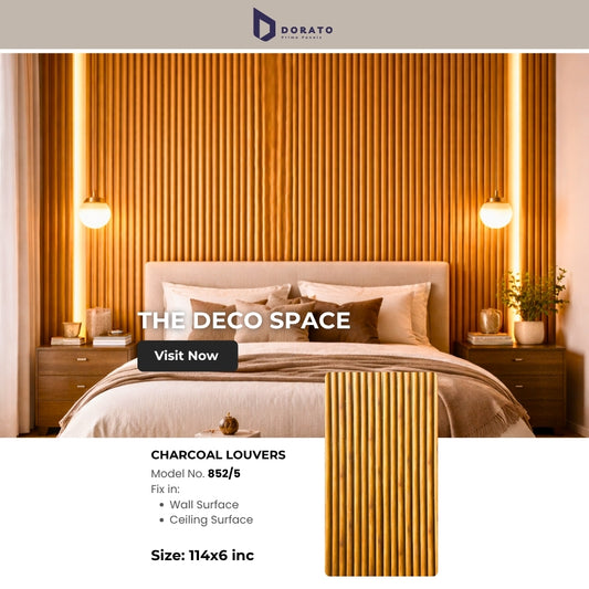 Charcoal 852/5 Premium Charcoal Louvers Wall Panel (8 Feet x 6 Inch) | Model 852/5 | Waterproof & Heat Resistant Decorative Panel