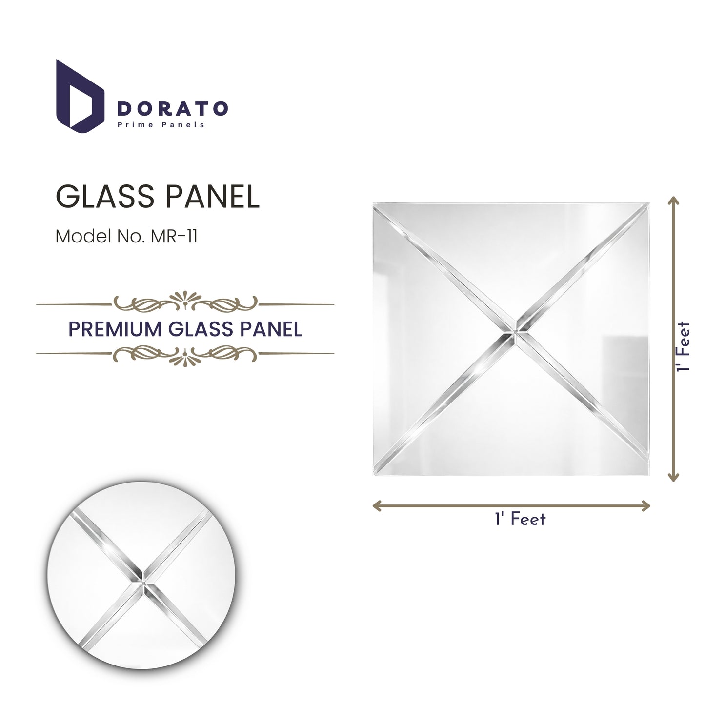 Dorato Premium Glass Panel MR-11 | 1 ft x 1 ft Decorative Mirror Panel