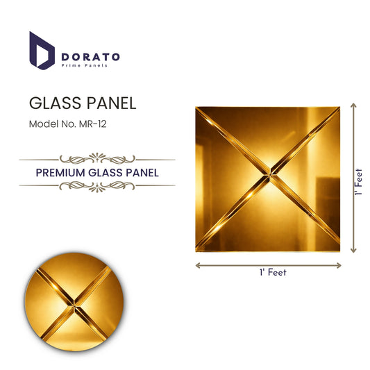 Dorato Premium Glass Panel MR-12 | 1x1 Feet Golden Designer Wall Panel
