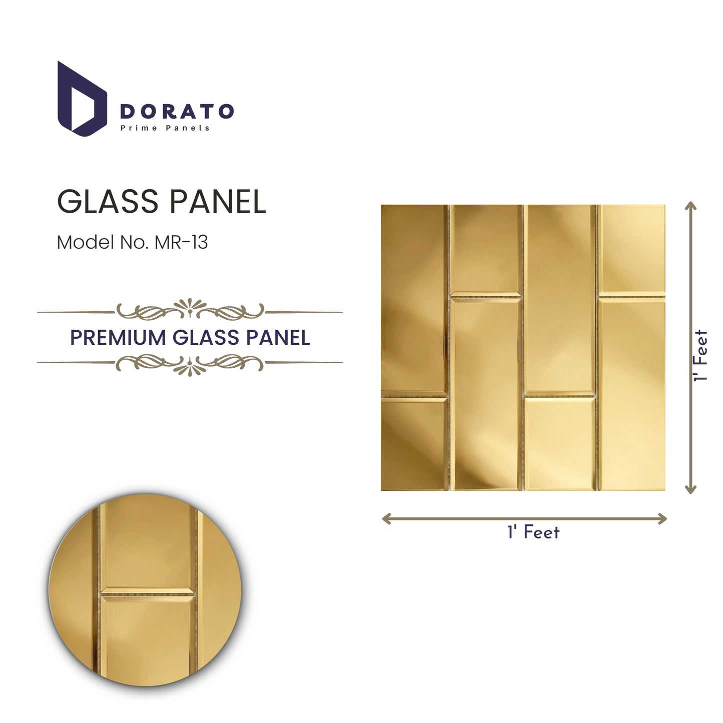 Dorato Premium Glass Panel MR-13 – Elegant Decorative Wall Panel (1' x 1')