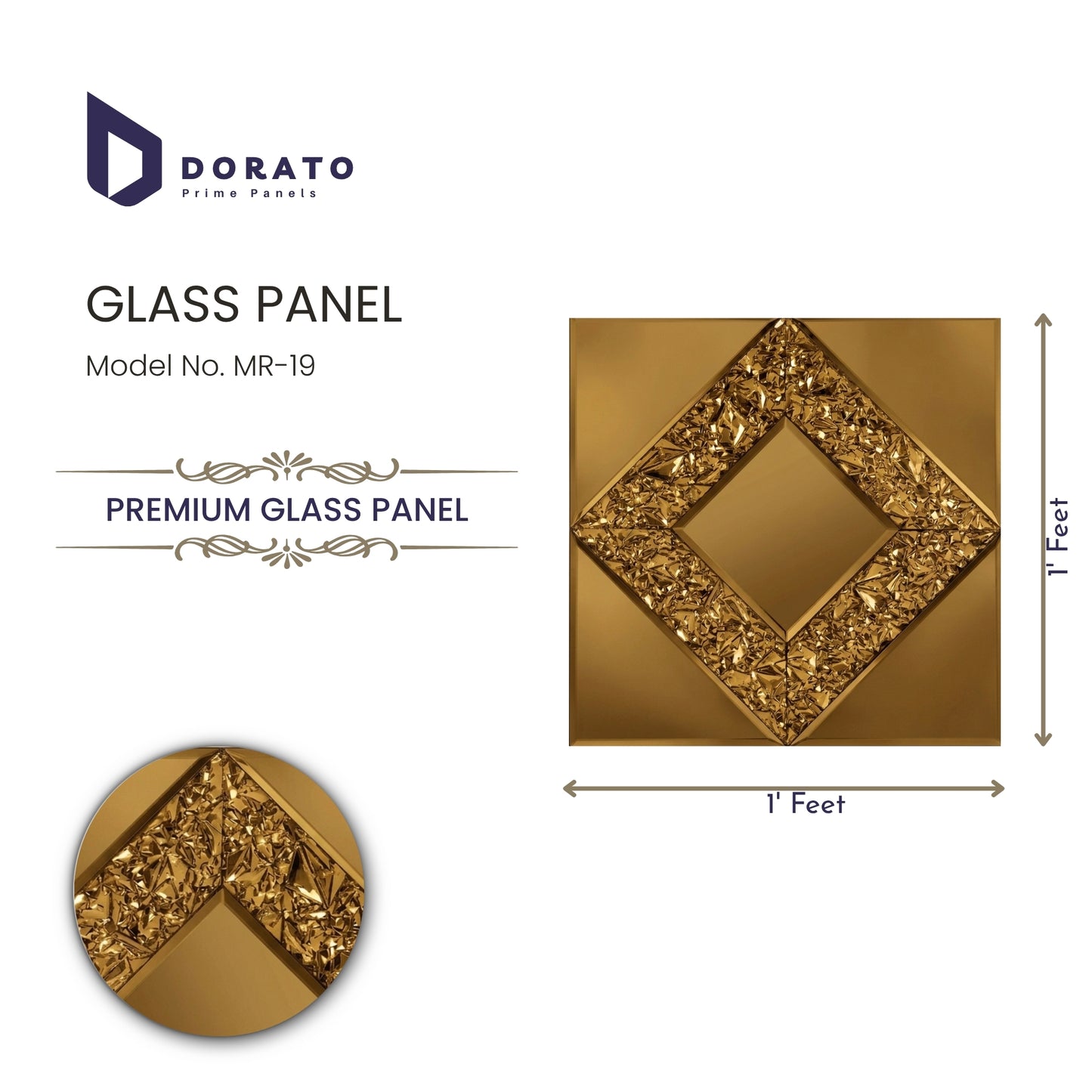 Dorato Premium Glass Panel MR-19 – Designer Gold Decorative Wall Panel (1x1 Feet)
