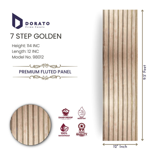 7 step 98012 Dorato 7 Step Golden Premium Fluted Wall Panel – 9.5 ft x 12 inch | Waterproof & Damp Proof (Model 98012)