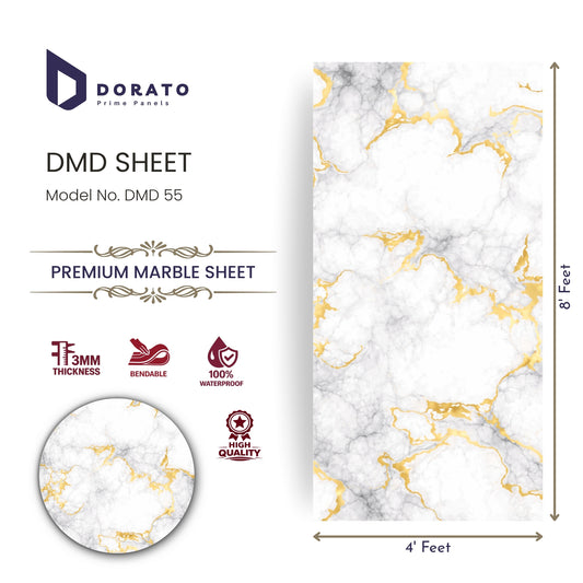 UV 55 Dorato DMD Marble Sheet – Model DMD 55 | 4ft x 8ft Waterproof Decorative Wall Panel (3mm)