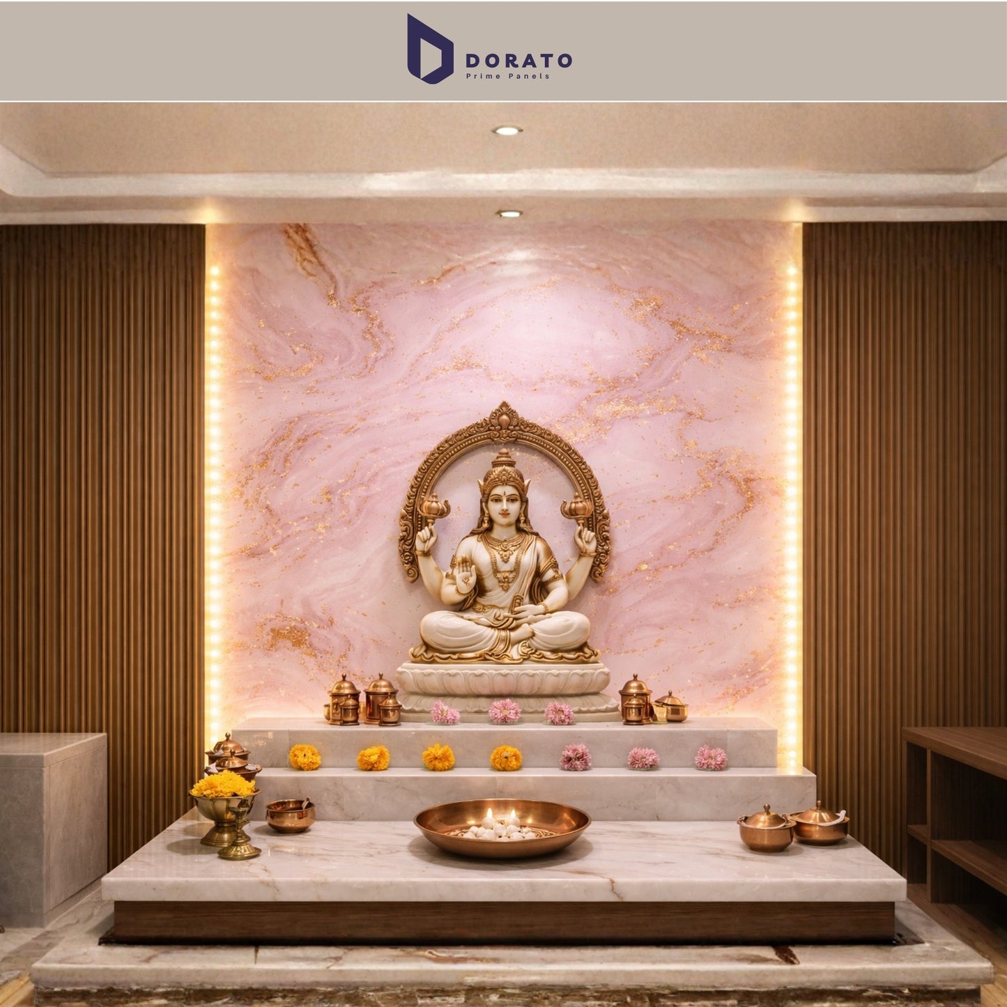 uv 30 Dorato DMD Marble Sheet No. 30 – Pink & Gold Marble Design Wall Panel (4ft x 8ft | 3mm | Waterproof PVC Sheet)