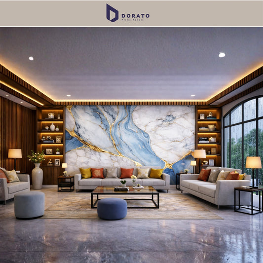 UV 66 Dorato DMD Marble Sheet No. 66 – Premium Blue & White Marble Finish Wall Panel (4ft x 8ft, 3mm, Waterproof)