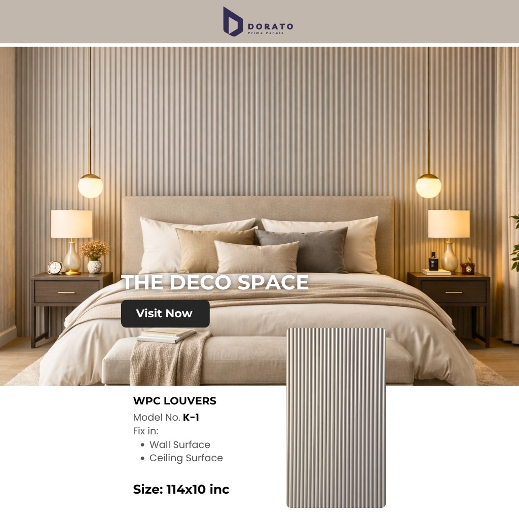 Wpc k1 Dorato Premium WPC Louvers Panel – Model K-1 | 9.5 Ft x 6 Inch Decorative Waterproof Wall Panel