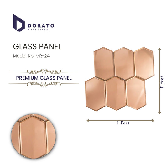 Dorato Prime Glass Panel MR-24 | Premium Decorative Wall Panel (1 ft x 1 ft)
