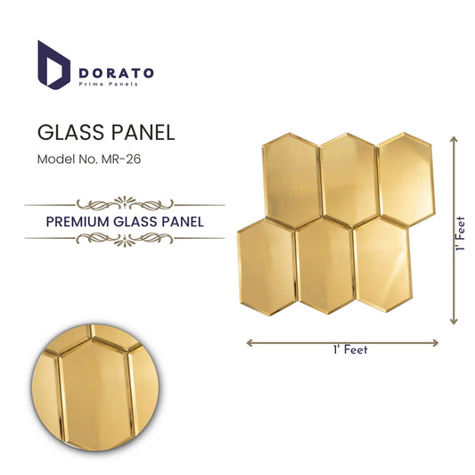 Dorato Premium Hexagon Glass Panel – Model MR-26 | Decorative Golden Wall Panel (1 ft x 1 ft)