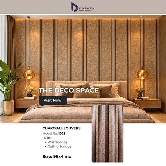 Dorato Prime Panels Charcoal Louvers – Premium Decorative Wall Panel (8 Feet × 4 Inch) | Model 1023