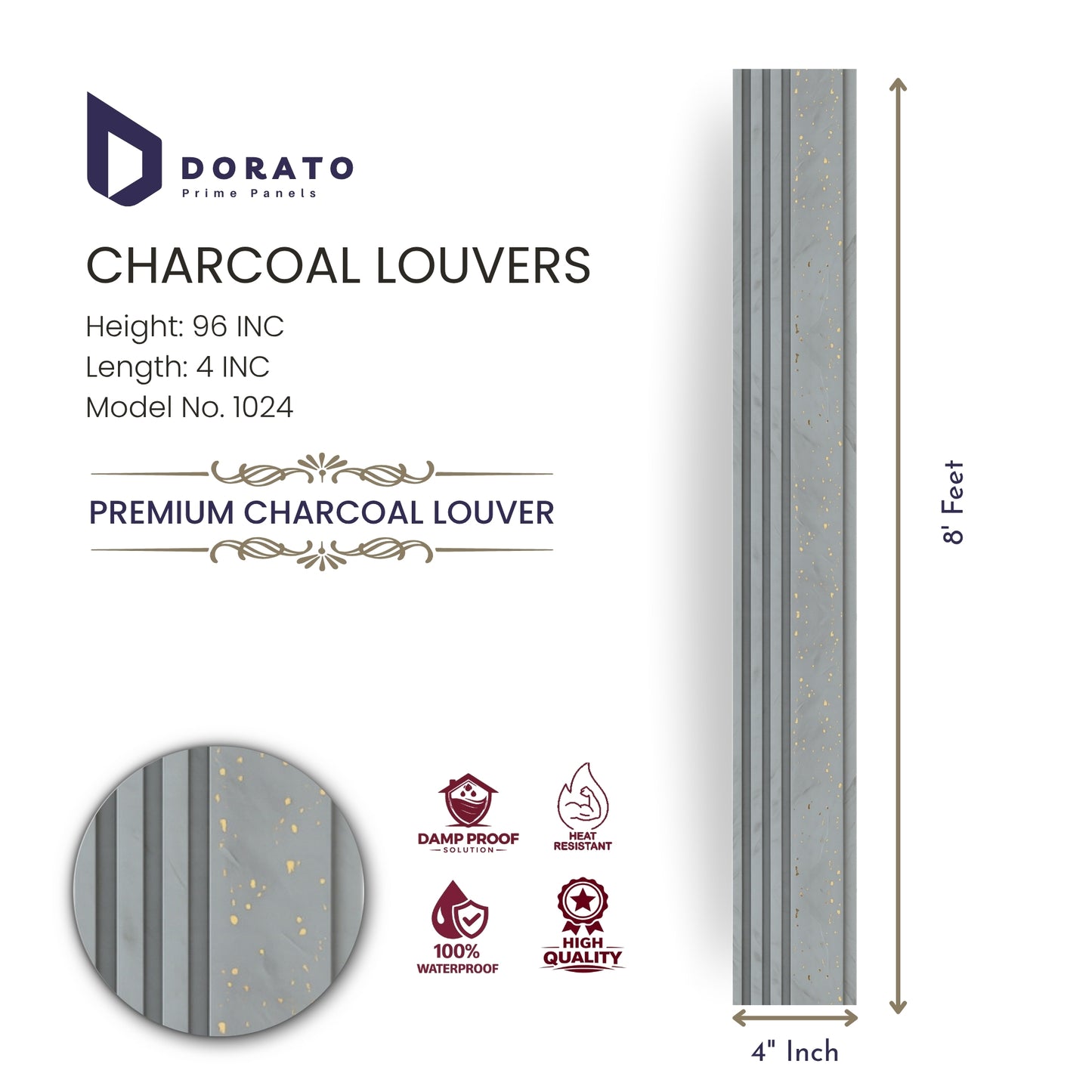 Charcoal 1024 Dorato Prime Panels Charcoal Louvers Wall Panel – Model 1024 | 8 Feet Decorative Interior Panel