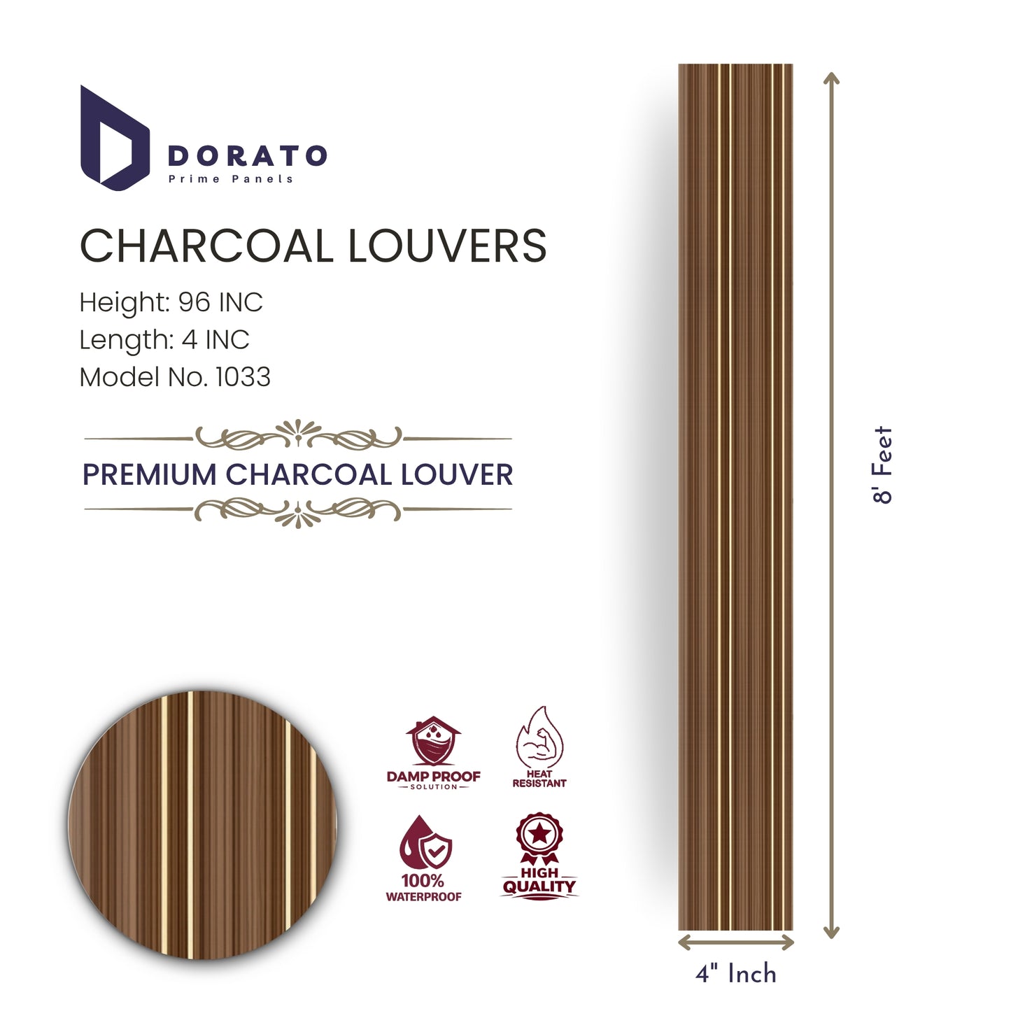 Charcoal 1033 Dorato Prime Panels Charcoal Louvers Wall Panel – Model 1033 | 8 Feet Premium Decorative Panel
