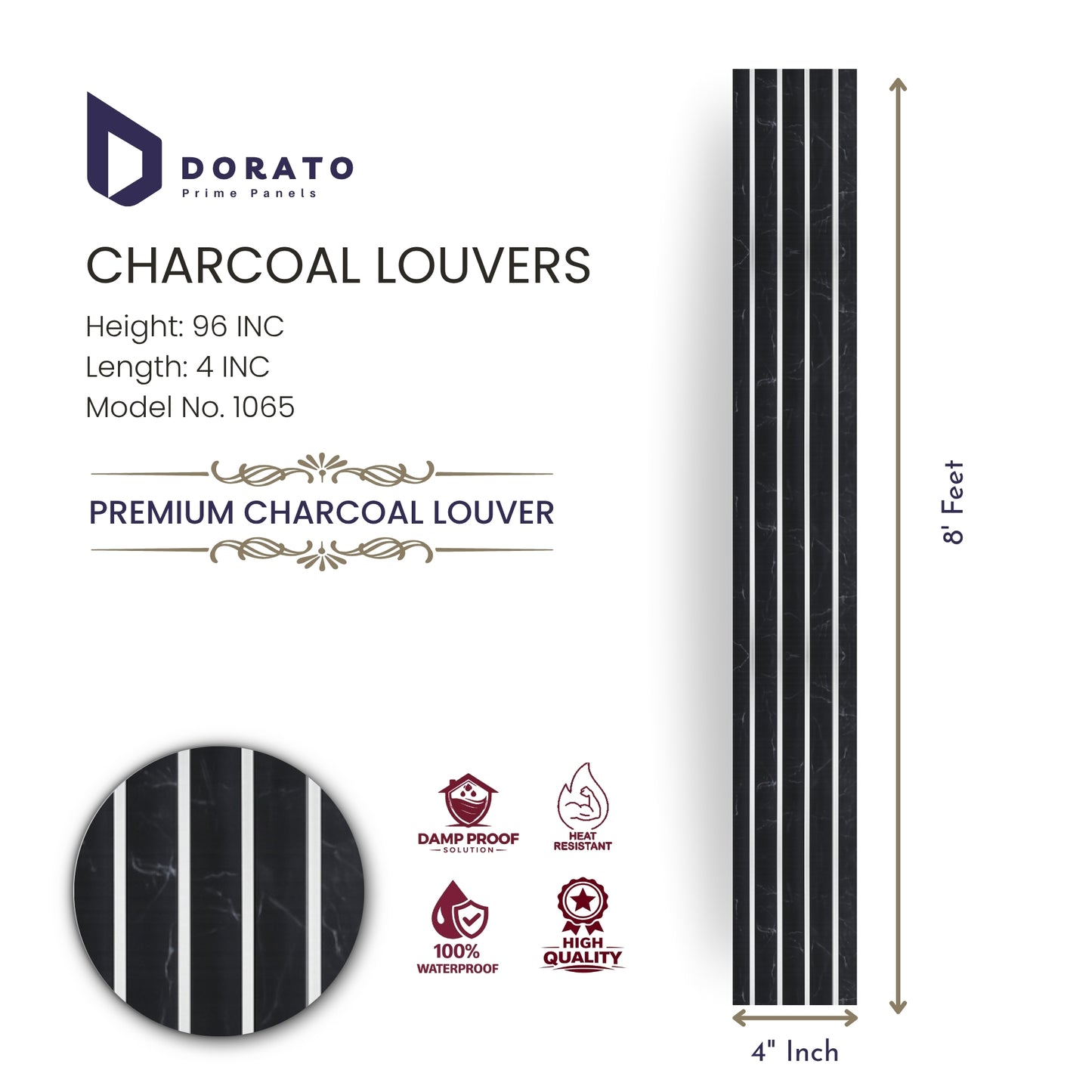 Charcoal 1065 Dorato Prime Panels Charcoal Louvers – Premium Decorative Wall Panel (Model 1065)