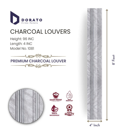 CHARCOAL 1081 Dorato Prime Panels Premium Charcoal Louvers – Model 1081 | 8 Feet x 4 Inch | Waterproof & Heat Resistant Wall Panel