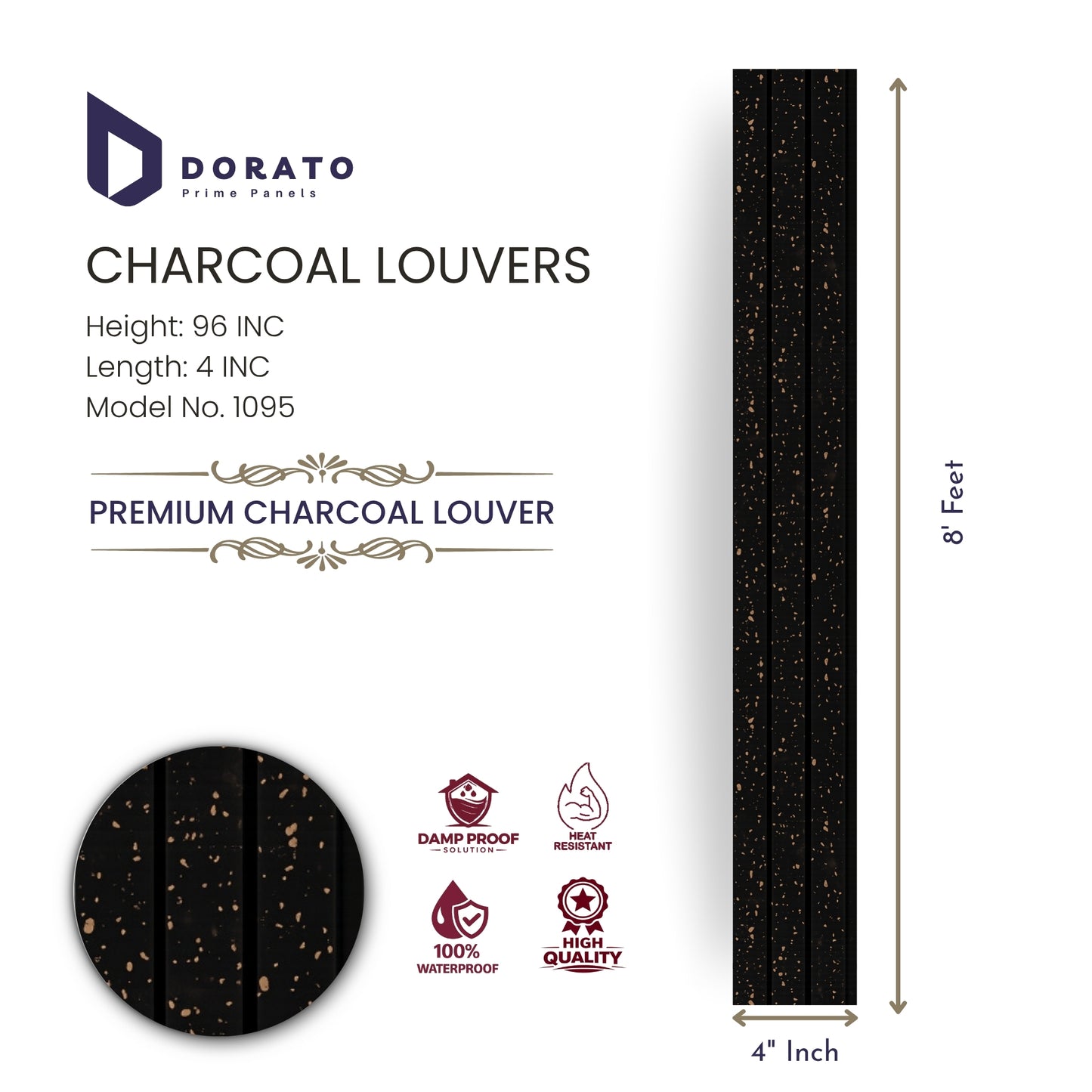 Charcoal 1095 Dorato Premium Charcoal Louvers Panel – Model 1095 | 8 Feet Decorative Wall Panel (4 Inch Width)