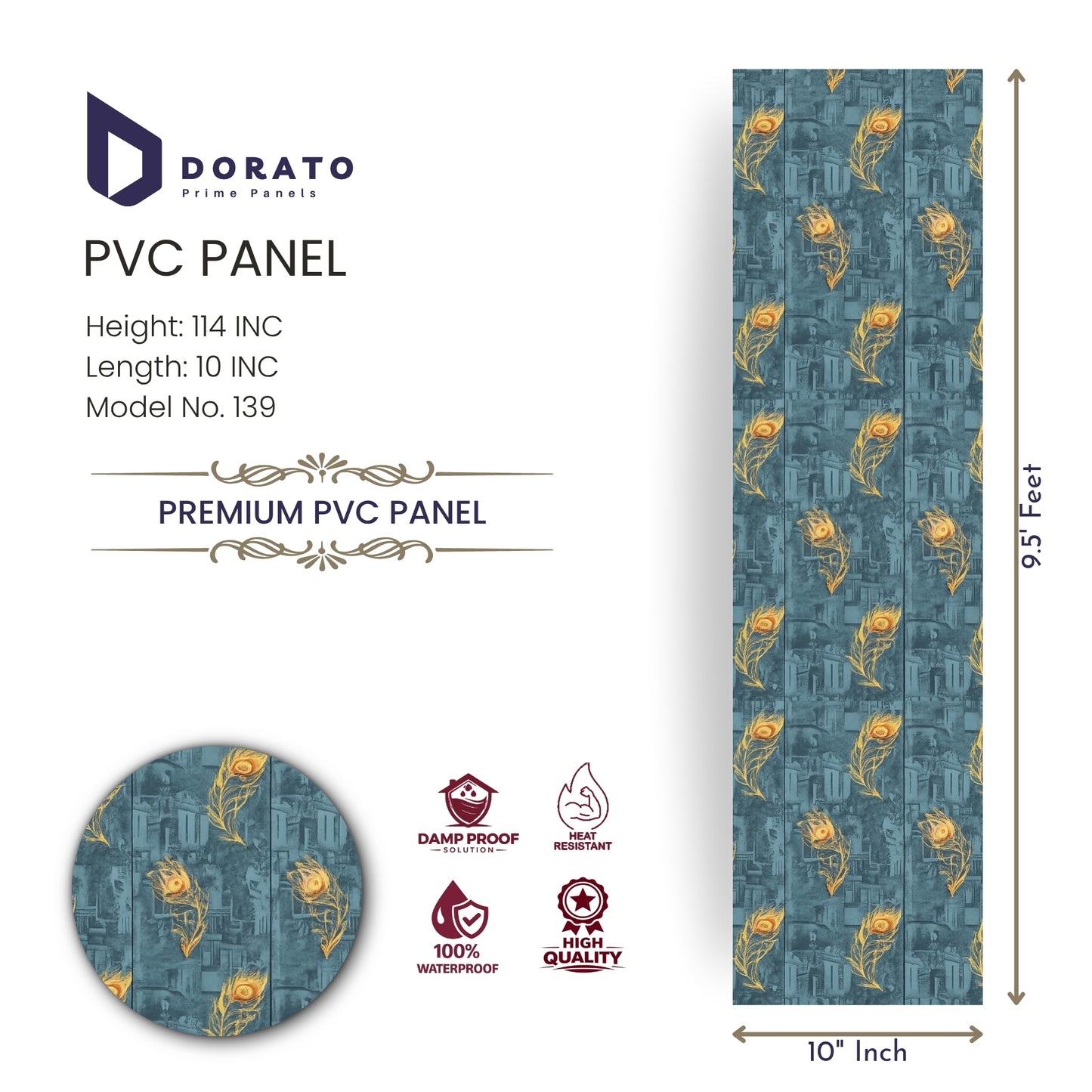 Pvc 139 Dorato Premium PVC Wall Panel – Model 139 | Waterproof, Heat Resistant Decorative Panel (9.5 ft x 10 inch)