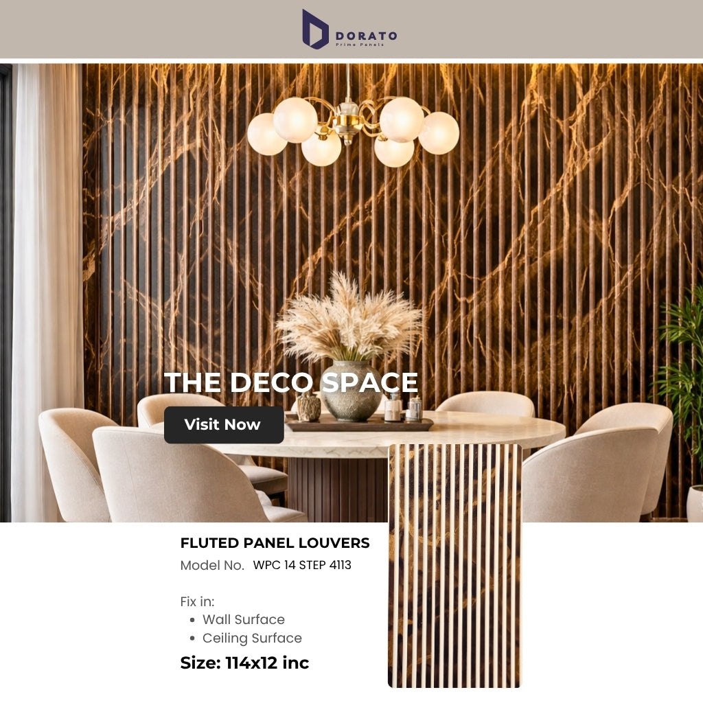 Fluted 4113 Dorato Prime 14 Step Texture Premium Fluted Wall Panel – 9.5ft x 12in Waterproof Decorative Interior Panel (Model 4113)