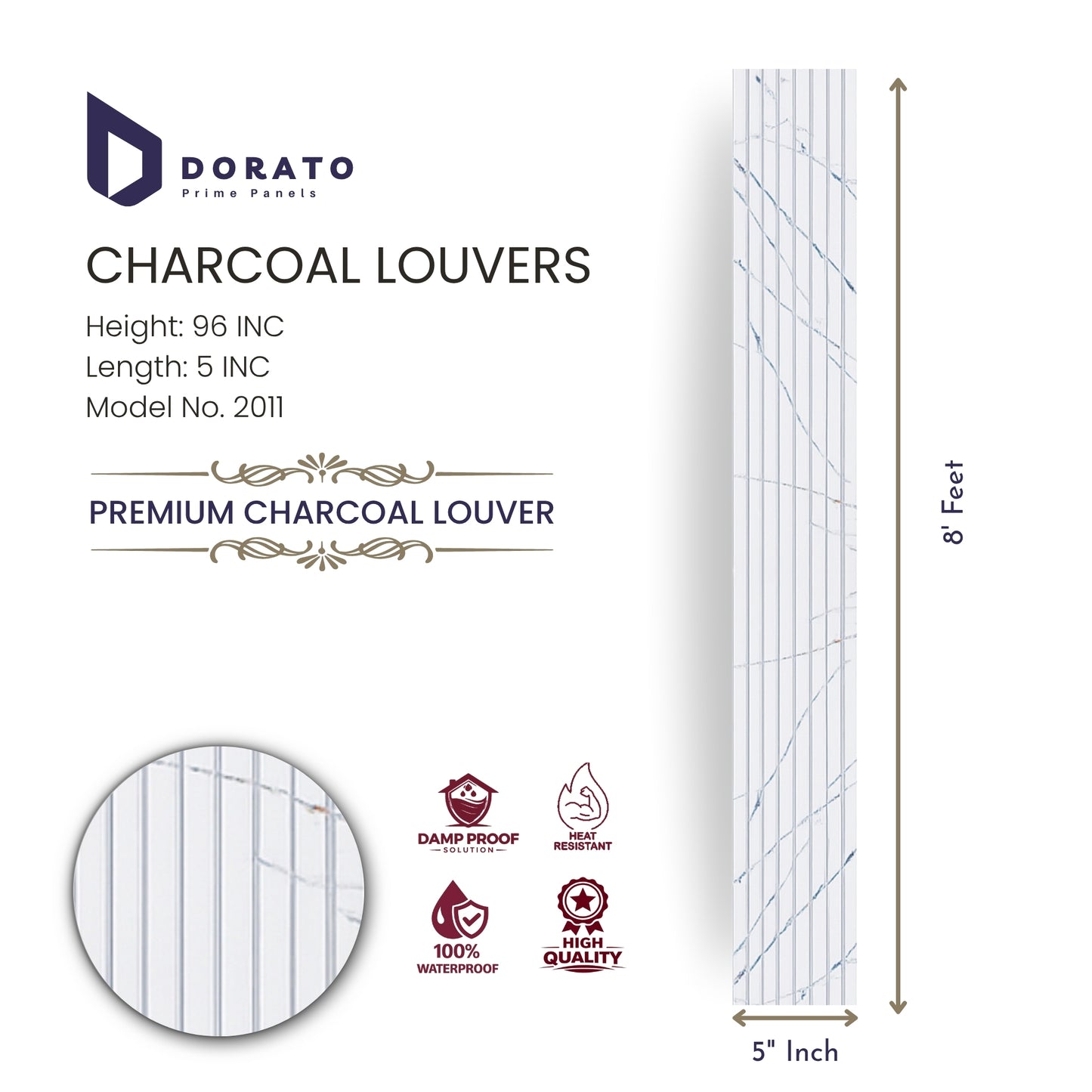 Charcoal 2011 Dorato Prime Panels Charcoal Louvers Wall Panel – Model 2011 (96" x 5") | Premium Waterproof Decorative Wall Panel