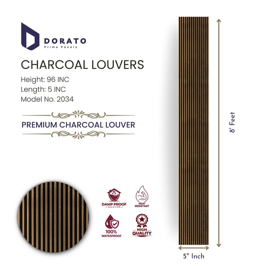 Charcoal 2034 Dorato Prime Panels Charcoal Louvers Wall Panel – Model 2034 | 8 Feet x 5 Inch Premium Decorative Panel