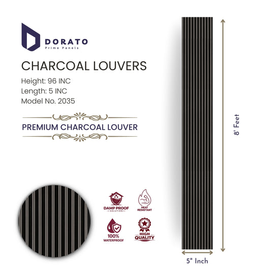 Charcoal 2035 Dorato Prime Panels Charcoal Louvers Wall Panel – Model 2035 | 8 Feet x 5 Inch | Waterproof & Heat Resistant