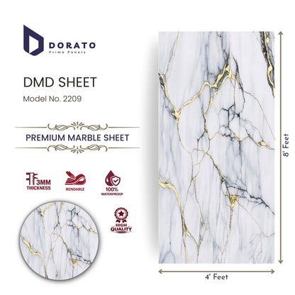 uv 2209 Dorato DMD Marble Sheet IMP 2209 – Premium White & Gold Marble Finish PVC Wall Panel (4ft x 8ft | 3mm)