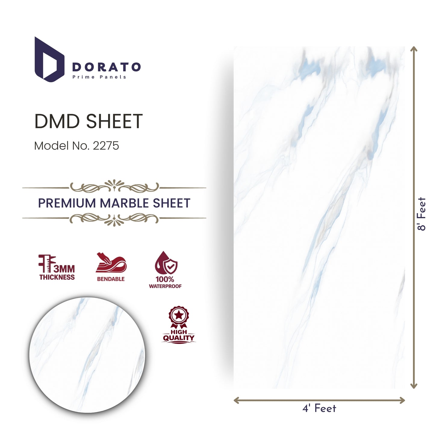 UV 2275 Dorato DMD Marble Sheet (IMP 2275) – 4x8 Ft Premium Waterproof Decorative Wall Panel