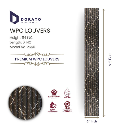 Charcaol 2656 Dorato Premium WPC Louvers Panel – Model 2656 | 9.5 ft Height | Waterproof Decorative Wall Panel
